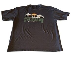 Colorado Graphic Tee Charcoal Grey Mountain Bear Print Short Sleeve Shirt M